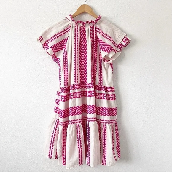 Sofia Hansel Boho Embroidered Geometrid Mini Dress in Hot Pink - Picture 7 of 8